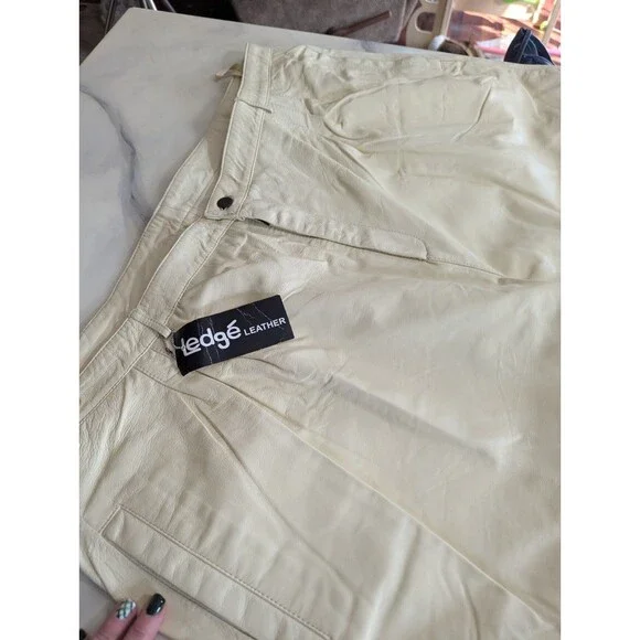 NWT Ledge Leather Men's 50 Lambskin Pants Ivory Cream Pleated Big & Tall Luxury